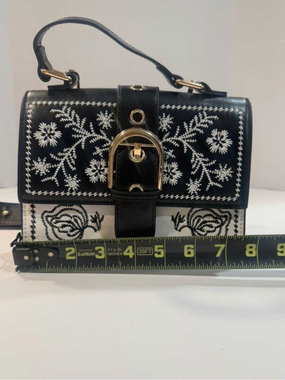 Boutique Black White Embroidered Floral Crossbody Purse Boho Western Satchel - Picture 7 of 10